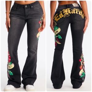 NWT Ed Hardy black jeans with colorful size 30/M